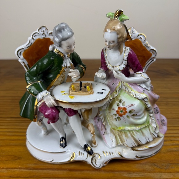 Vintage Dresden-Style Porcelain Figurine | Rococo Couple | Hand Painted - Picture 9 of 16